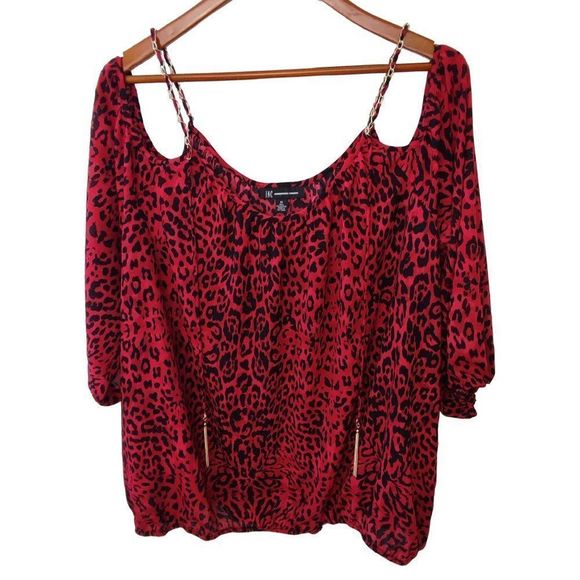 International Concepts Tops - INC International Concepts Cold Shoulder Blouse Animal Print Top Red 3X